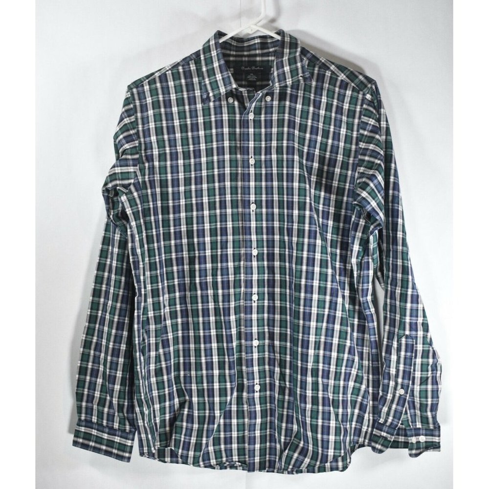Brooks Brothers Button Up Shirt XL Mens Green Plaid Fleece Casual Long Sleeve